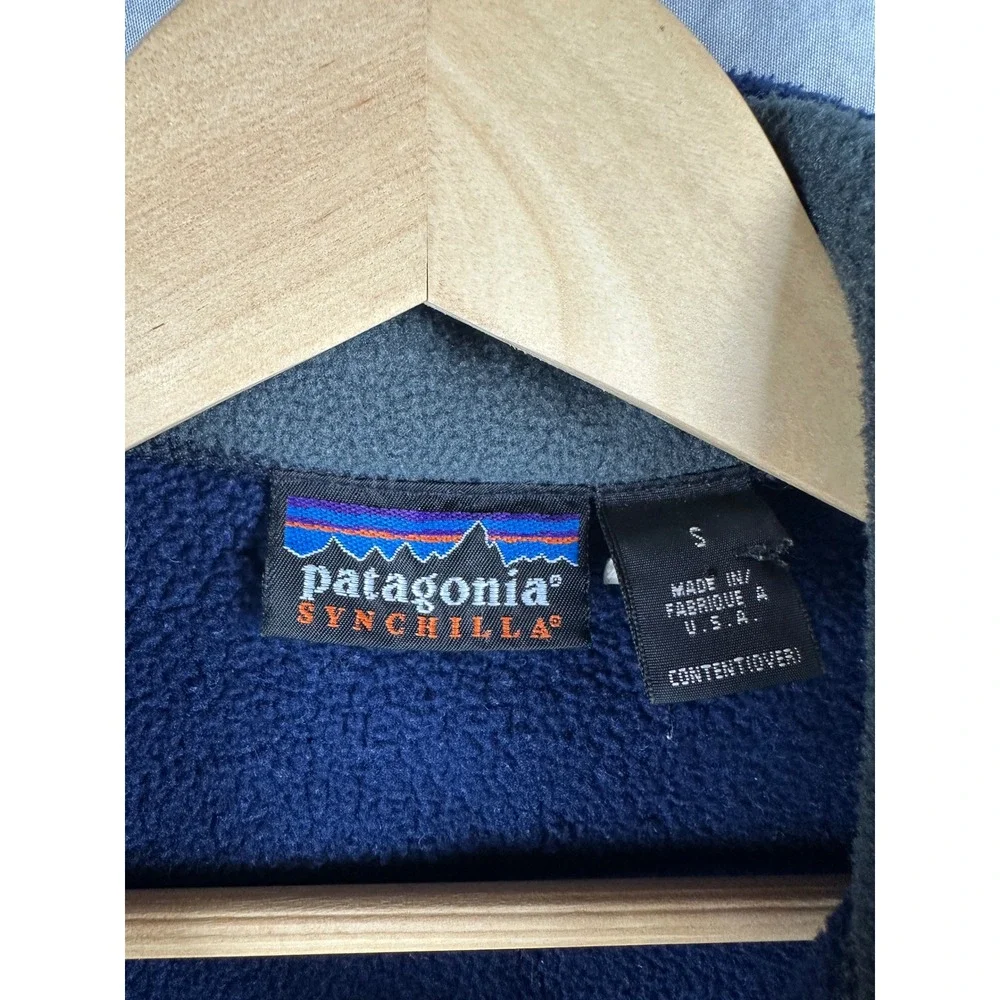 Patagonia Synchilla Fleece Vest Mens Small Navy Blue Full Zip Made in USA Preppy